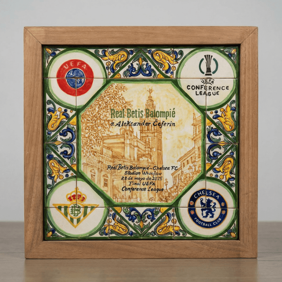 Pieza de cerámica personalizada con escudo del Real Betis Balompié