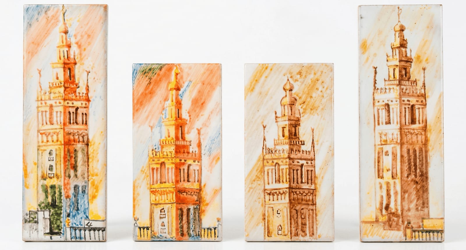 Seville's Giralda painted on artisan ceramic at the Triana workshop