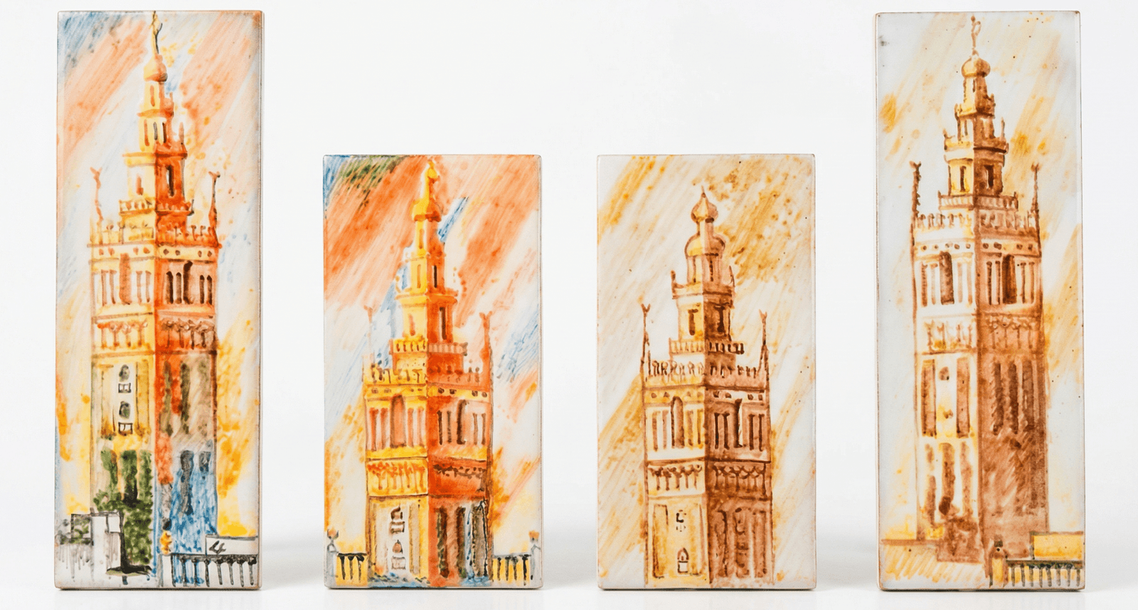 La Giralda de Sevilla pintada sobre cerámica artesanal en el taller de Triana