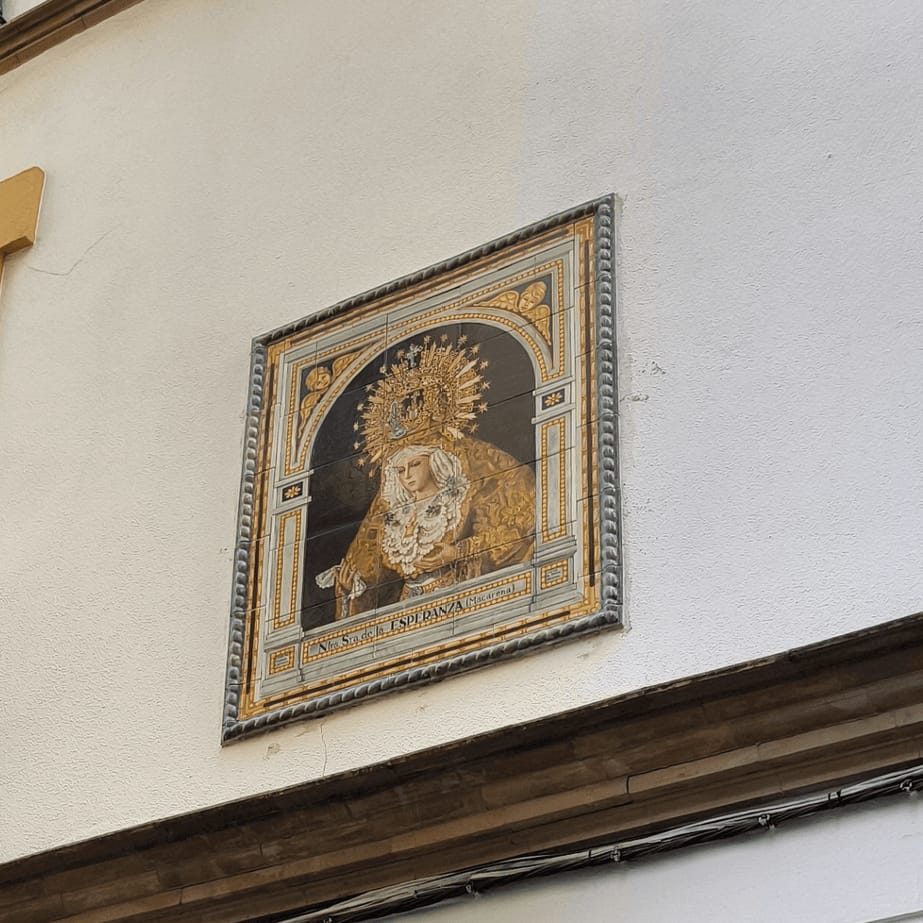 Virgen de la Macarena painted on a hand-made ceramic tile