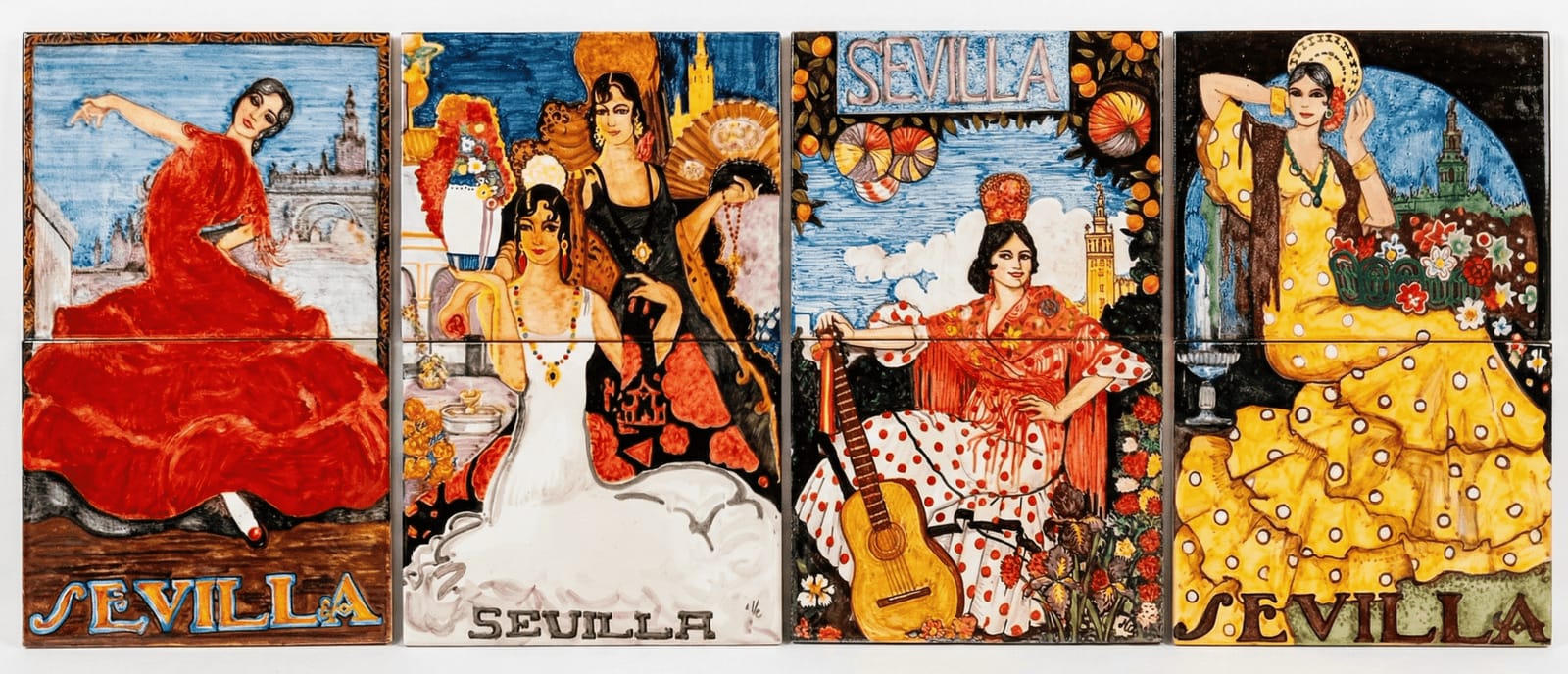 Seville flamenco scene painted on artisan ceramic