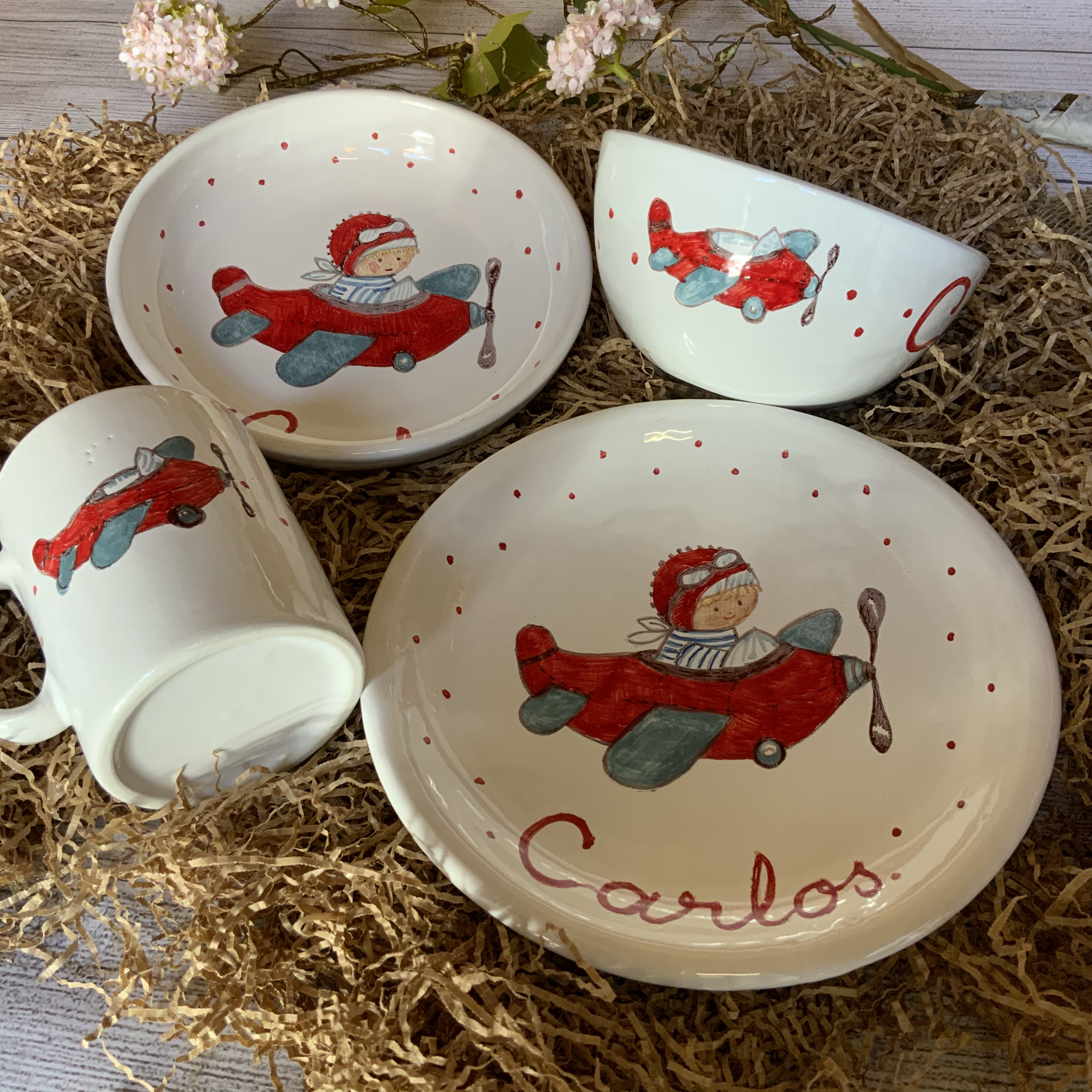 Vajilla infantil de cerámica pintada a mano para bebé