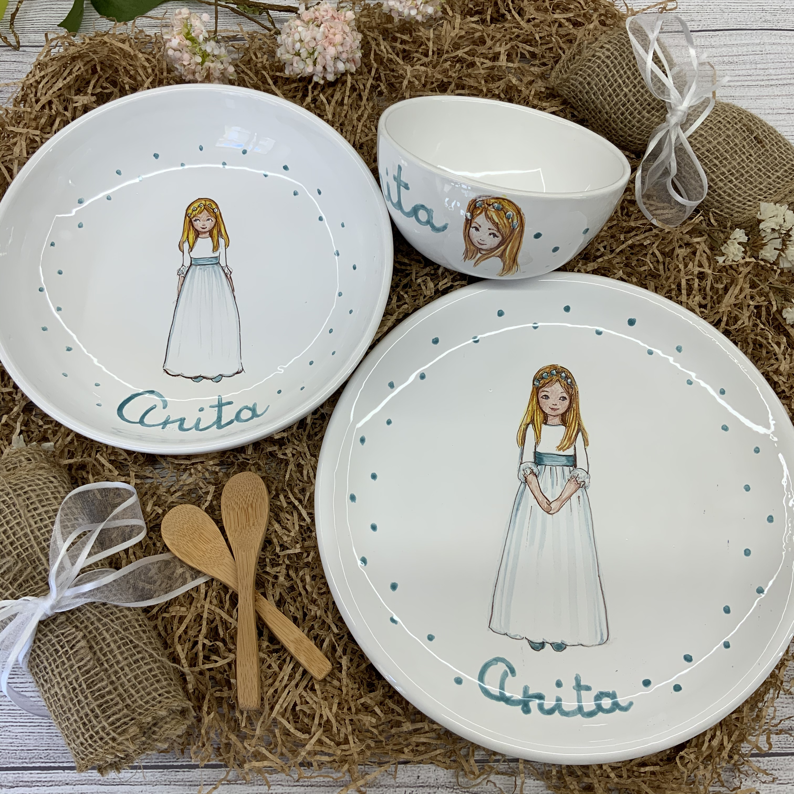 Detalle vajilla infantil personalizada cerámica