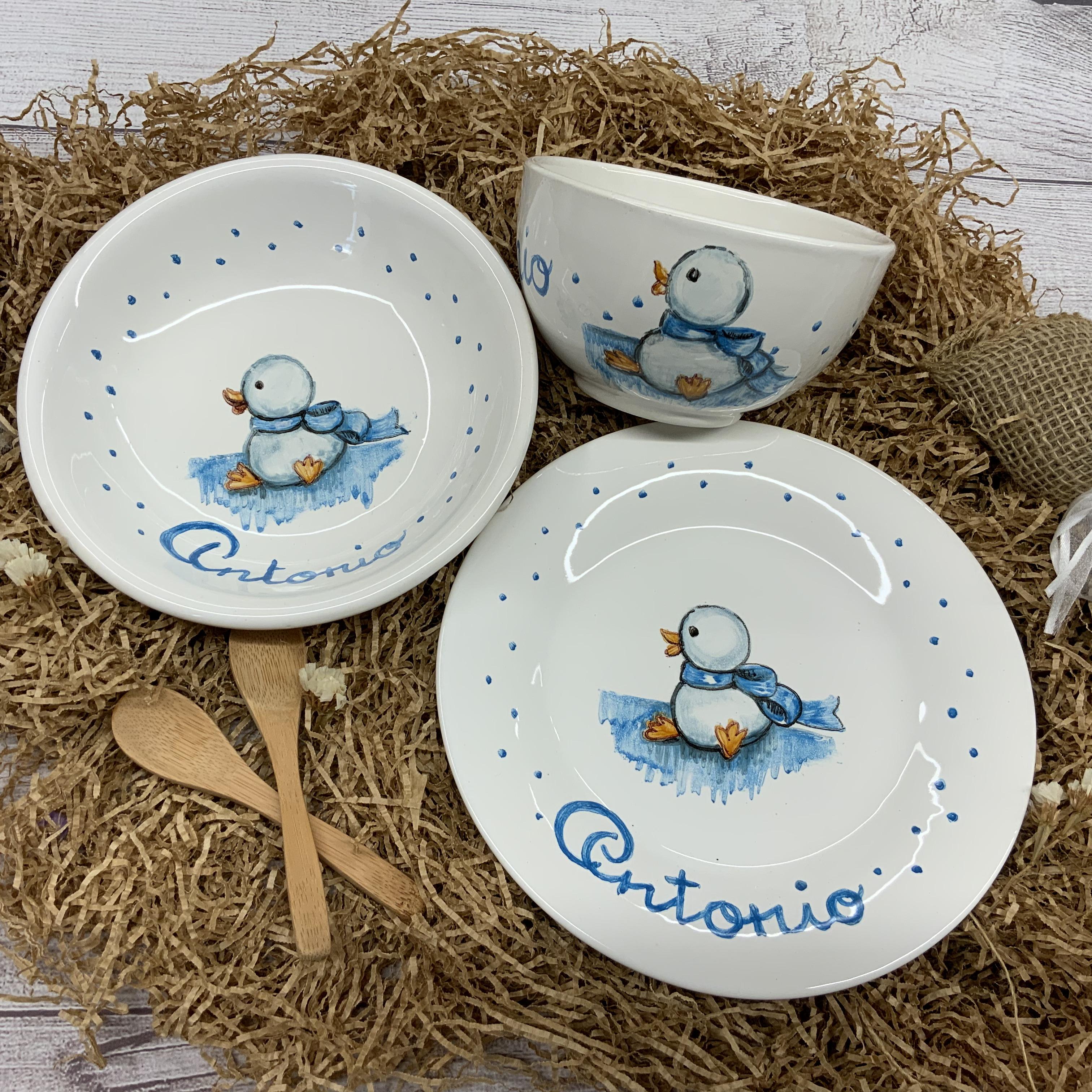 Plato y taza bebé cerámica pintada a mano